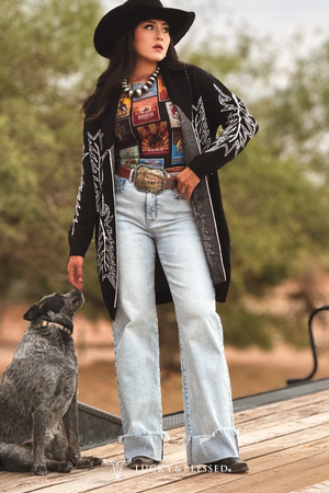 Black Knitted Boot Stitch Detail Cardigan