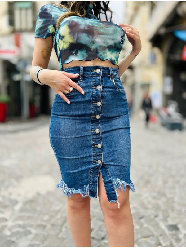 Midi Skirt W/Front Button - Broken horn