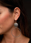 Silver Dangle Hoop on Fishhook with Concho Accent