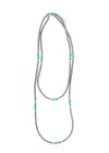 Silver Disc Bead Necklace w/Green Turquoise Beaded Accent