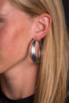 Burnished Silver Tooled Hoop Earring