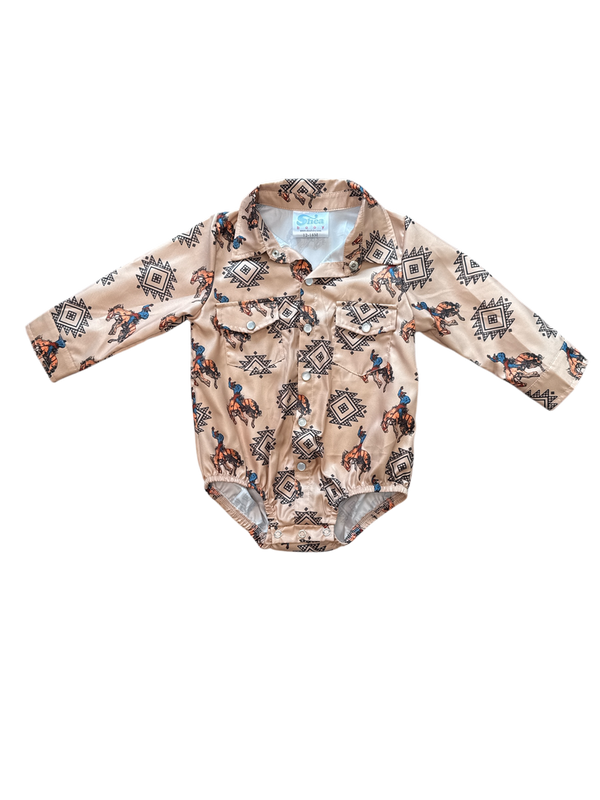 Aztec Bucking Horse  Pearl Snap Onesie
