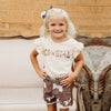 Brown Cowprint Denim Shorts