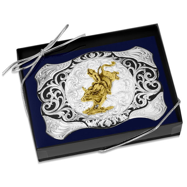 Montana Silversmiths Painted Canyon Buckle With Bull Rider - Broken horn