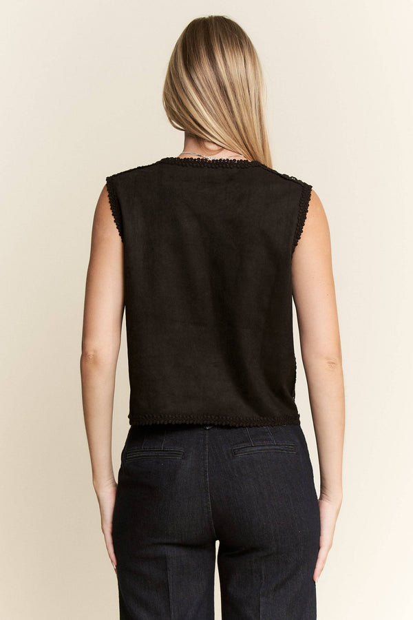 Suede Vest with Lace Trim