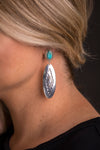 3" Oval Aztec Stamped Earring on Turquoise Post