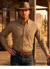 Rodeo Men’s Solid Western Twill Button Down Shirt - Khaki - Broken horn