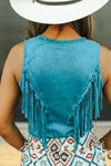 Teal Suede Front Arch Fringe Top