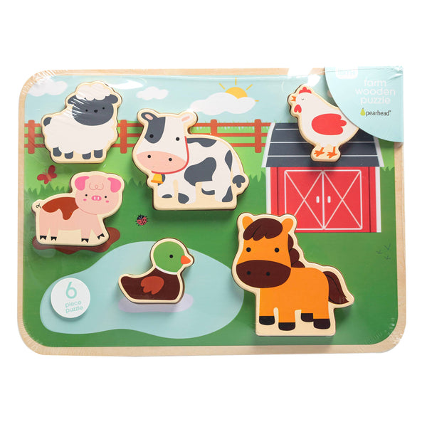 Wooden Barn Animal Puzzle, 6 piece Farm Sounds Learning Toy - Broken horn