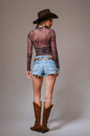 Cowgirl Print Mesh Mock Neck Top