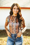 Tooled Feather Mesh Top