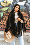 Black Suede Vintage Studded Western Fringe Cape