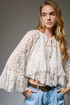 Lace Bell Sleeve Ruffle Blouse