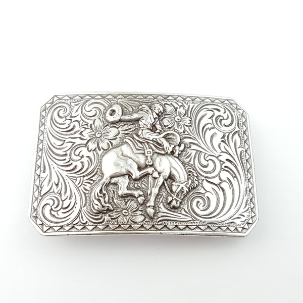 Western Silver Rodeo Belt Buckle