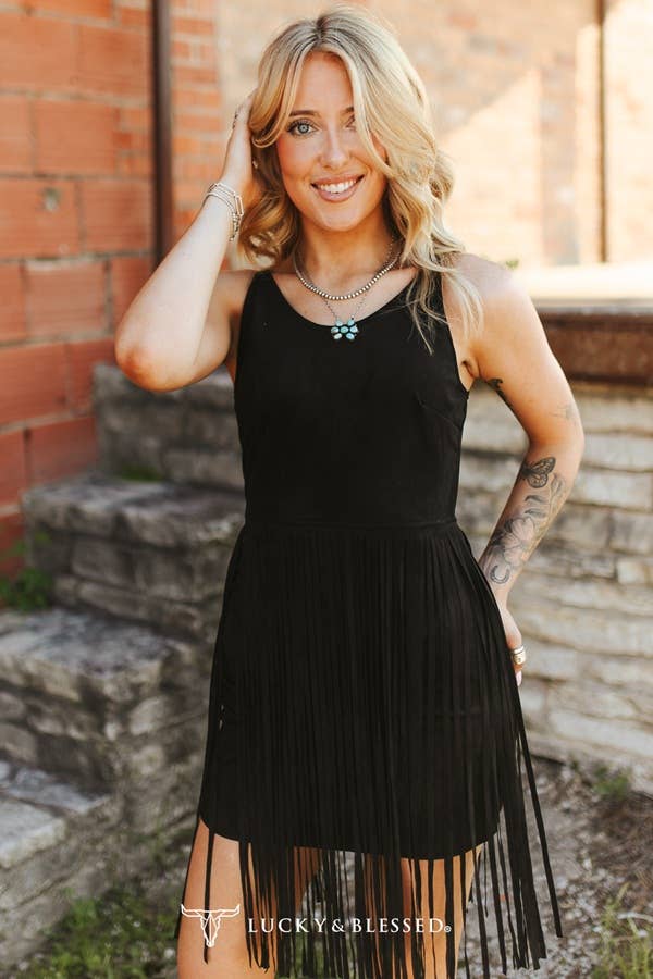Black Horse Snaffle Bit Tank Fringe layered Dress - Broken horn