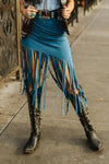 Teal Stretch Suede Fringe Hem Skirt