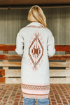 Ivory Soft Pink Aztec Long Sleeve Knitted Cardigan