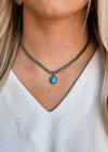 13" Dainty Faux Navajo Pearl Necklace With Oval Turquoise Pendant
