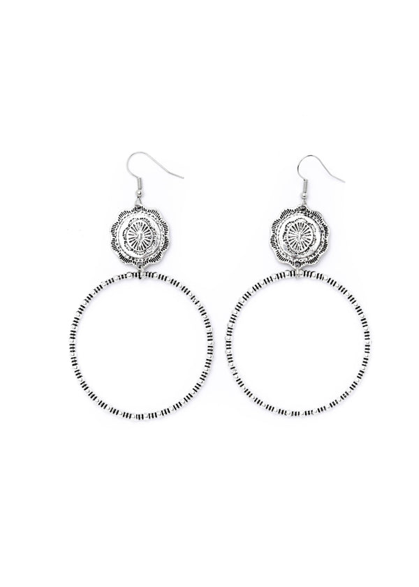 Silver Dangle Hoop on Fishhook with Concho Accent