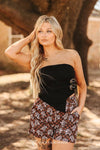 Black Stretch Strapless Western Buckle Top