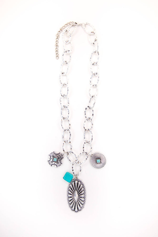 Chunky Chain Concho Charm Necklace