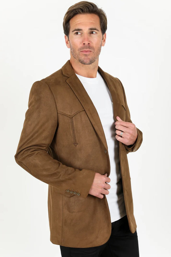 Platini Men's Double Button Faux-Suede Blazer - Brown - Broken horn