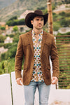 Platini Men's Double Button Faux-Suede Blazer - Brown - Broken horn