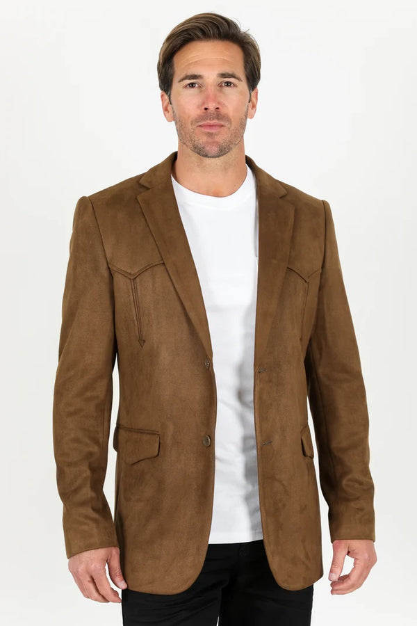 Platini Men's Double Button Faux-Suede Blazer - Brown - Broken horn