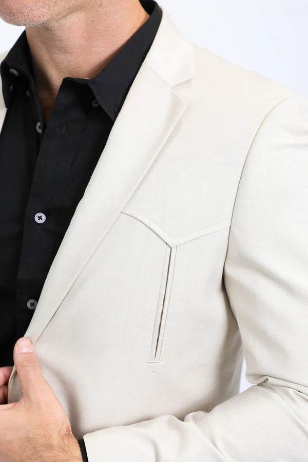 Platini Men's Double Button Western Beige Blazer - Broken horn