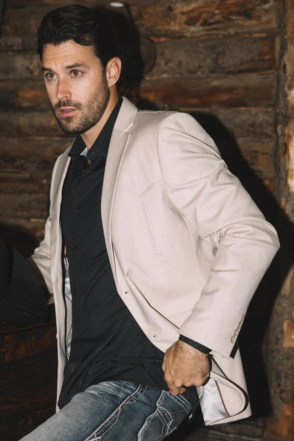 Platini Men's Double Button Western Beige Blazer - Broken horn