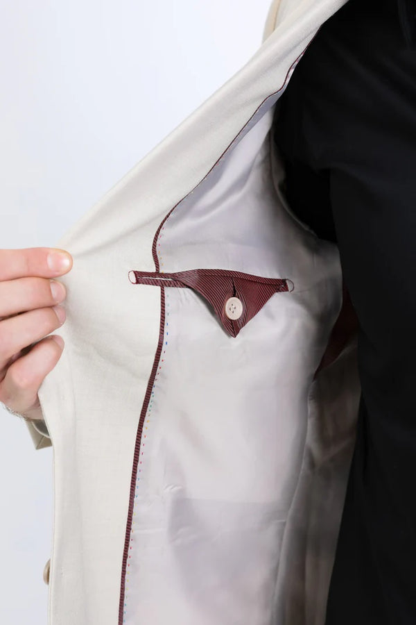Platini Men's Double Button Western Beige Blazer - Broken horn