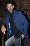Platini Men's Double Button Western Blue Blazer - Broken horn
