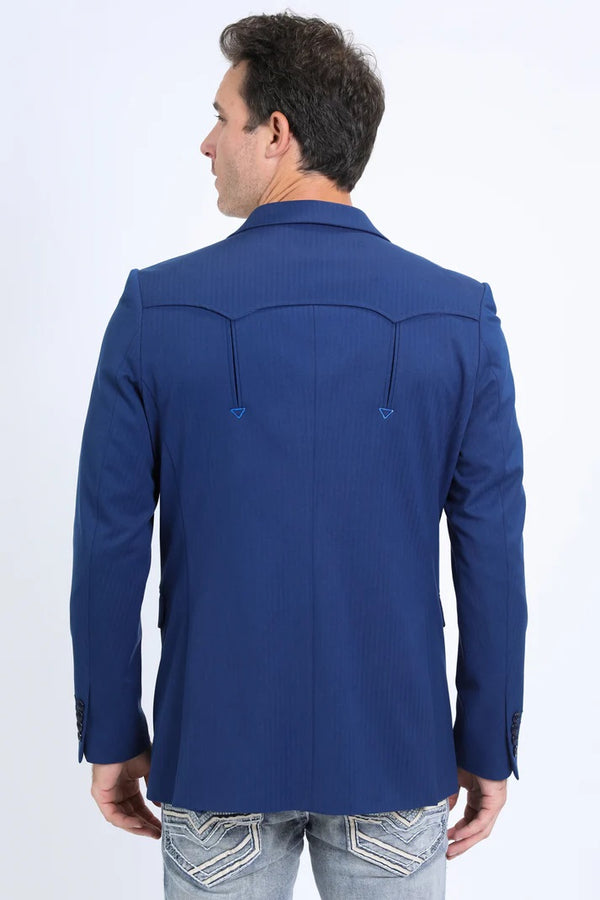 Platini Men's Double Button Western Blue Blazer - Broken horn