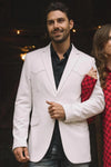 Platini Men's Double Button Western White Blazer - Broken horn