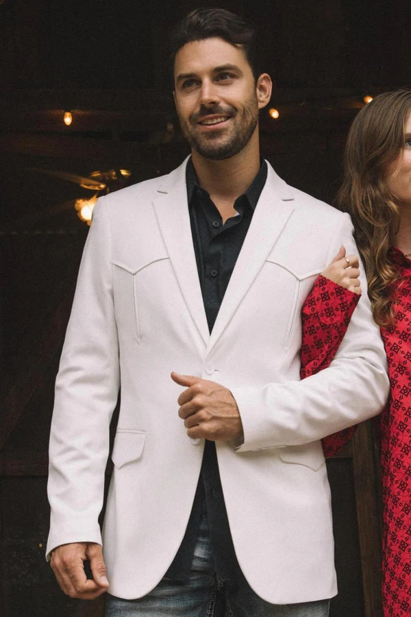 Platini Men's Double Button Western White Blazer - Broken horn
