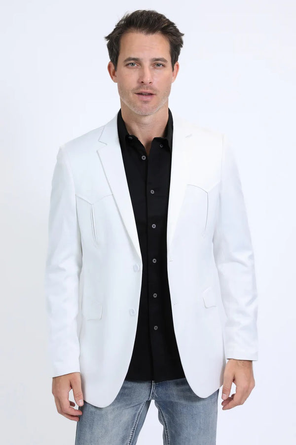 Platini Men's Double Button Western White Blazer - Broken horn