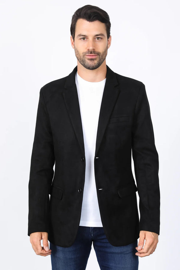 Platini Men's Solid Suede Blazer - Black - Broken horn