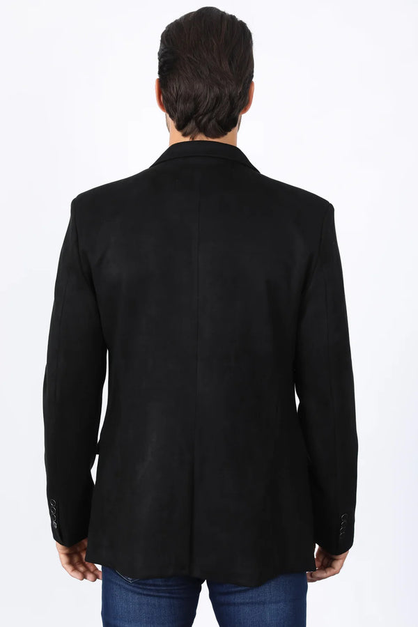 Platini Men's Solid Suede Blazer - Black - Broken horn
