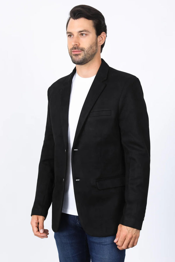 Platini Men's Solid Suede Blazer - Black - Broken horn