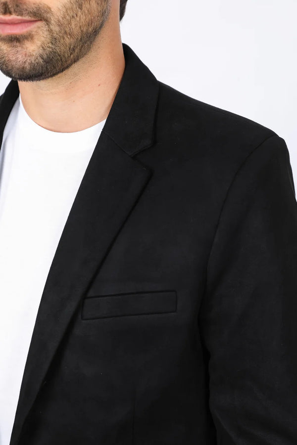 Platini Men's Solid Suede Blazer - Black - Broken horn