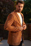 Platini Men's Double Button Faux-Suede Blazer - Camel - Broken horn
