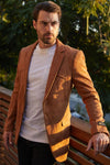 Platini Men's Double Button Faux-Suede Blazer - Camel - Broken horn