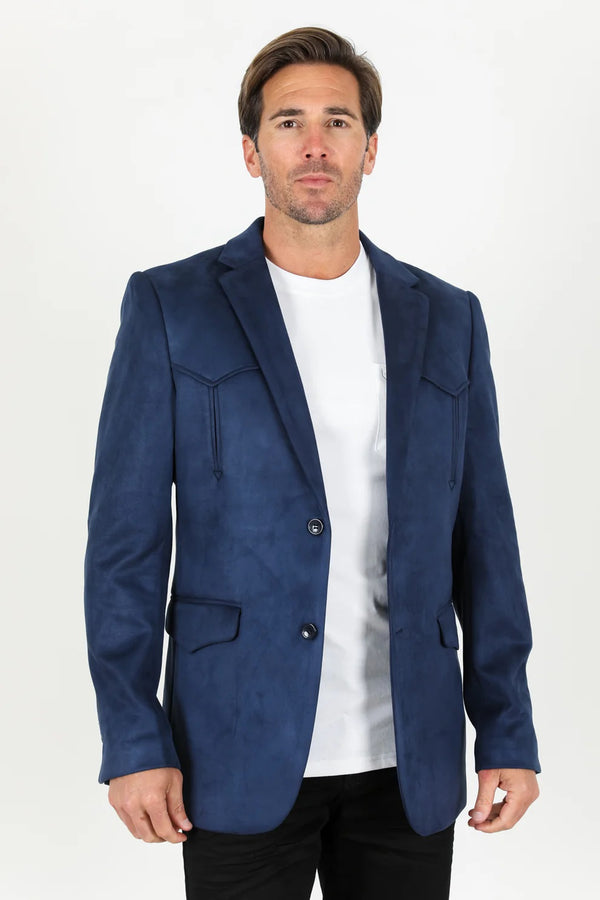 Platini Men's Solid Suede Blazer - Navy - Broken horn