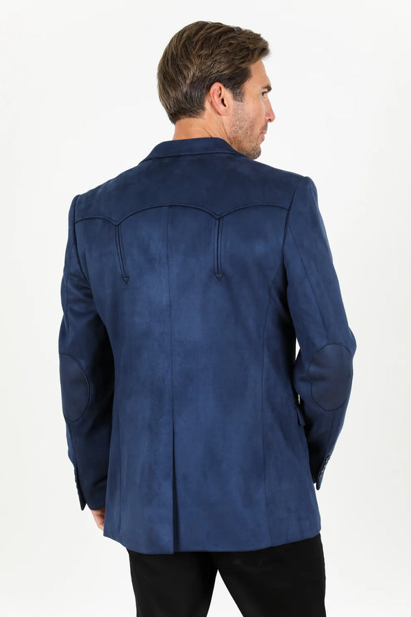 Platini Men's Solid Suede Blazer - Navy - Broken horn