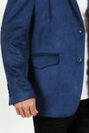 Platini Men's Solid Suede Blazer - Navy - Broken horn