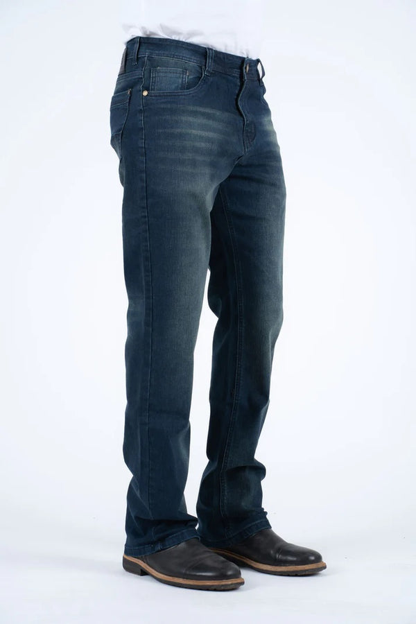 Holt Men's Mid Blue Boot Cut Jeans - Broken horn