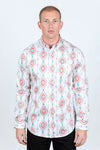Platini Men Aztec Cotton Shirt - White - Broken horn