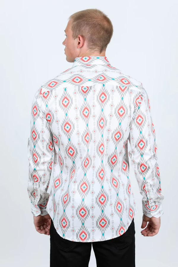 Platini Men Aztec Cotton Shirt - White - Broken horn