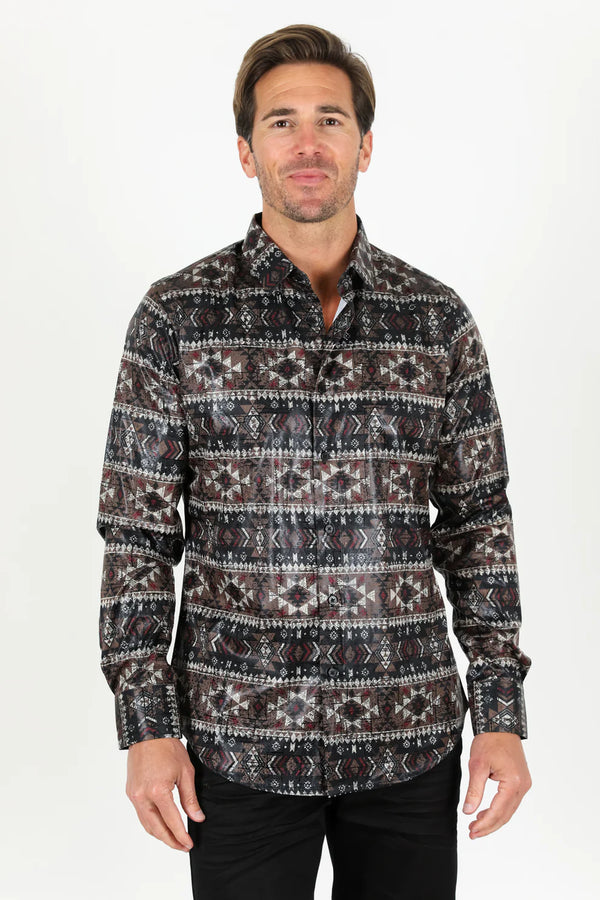 Platini Men Aztec Foiled Shirt - Broken horn
