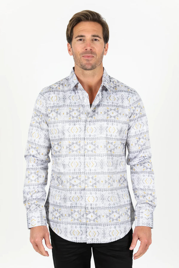 Platini Men Aztec Foiled Shirt White - Broken horn